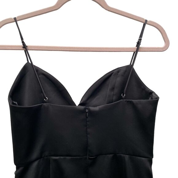 ZARA Black Satin Effect Spaghetti Strap Sweetheart Neckline Ruched Midi Dress M - Picture 7 of 12